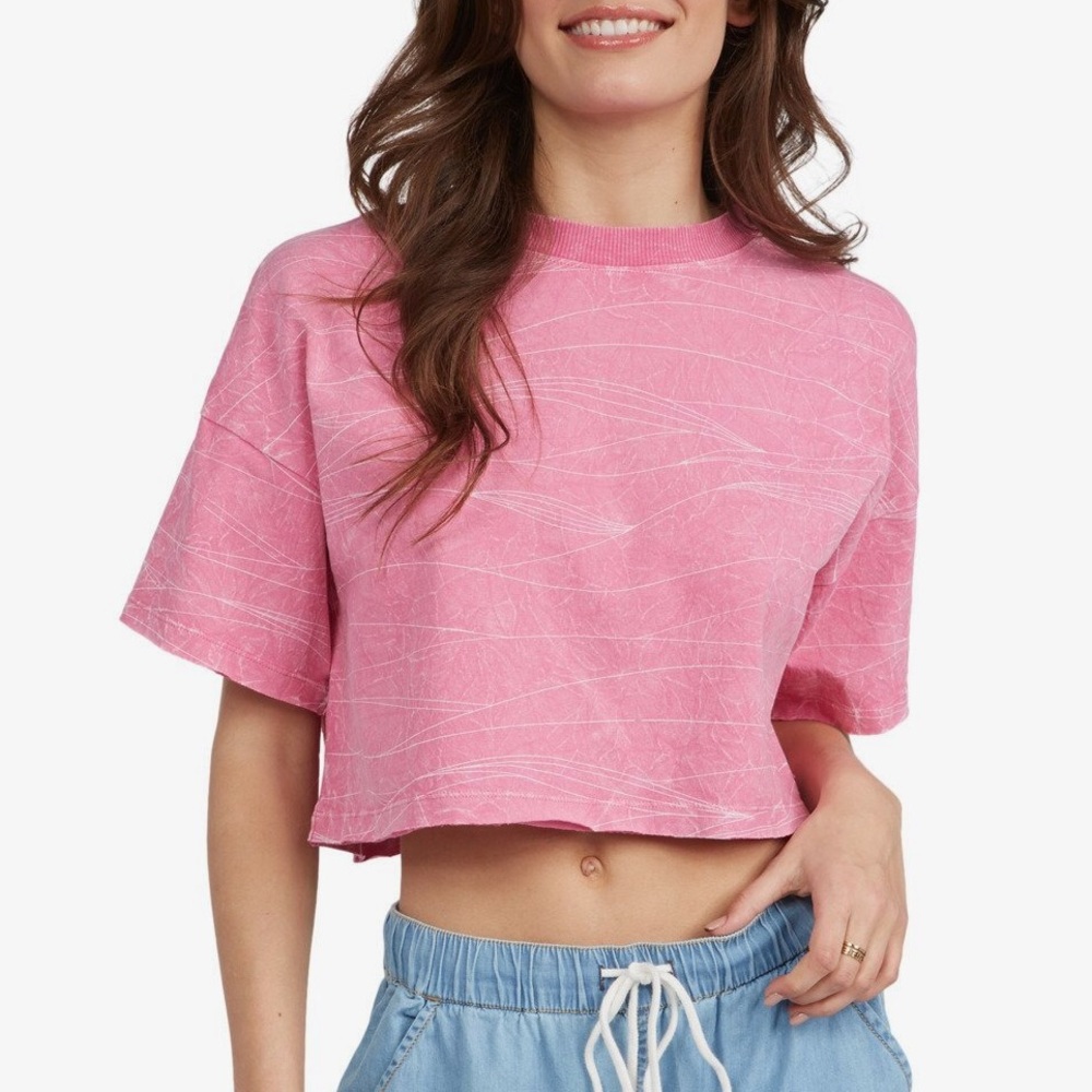 Roxy Washed Waves Oversized Cropped T-Shirt Pink